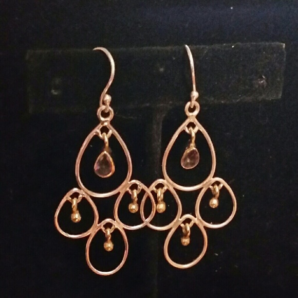 Hand Crafted Jewelry - .925 Two tone Rainbow Topaz Dangle Hook Earrings